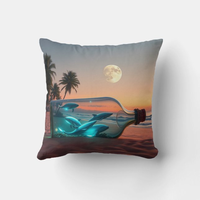 Cojín Decorativo Esperando... y delfines. (Reverso)