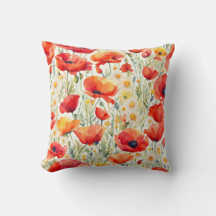 Cojín Decorativo Espías vibrantes y patrón de acuarela de Daisies