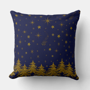 Cojín Decorativo Espinoso árbol de Navidad de oro, estrellas, nieve