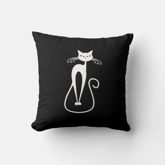 Cojín Decorativo Espinoso Gato Blanco Negro Sólido Lado (Anverso)