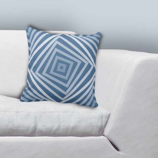 Cojín Decorativo Espiral de la caja de la plaza azul divertida (Fun Geometric Blue Square Box Spiral Throw Pillow)