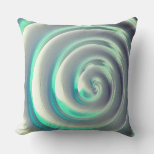 Cojín Decorativo Espiral de plata gigante y aguamarina sobre blanco