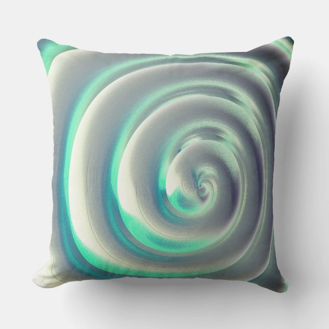 Cojín Decorativo Espiral de plata gigante y aguamarina sobre blanco (Anverso)