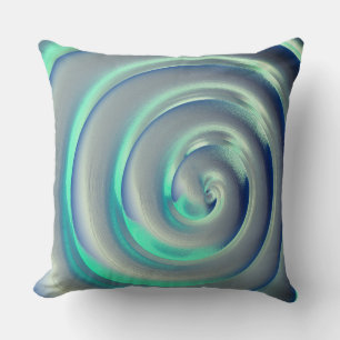 Cojín Decorativo Espiral gigante de plata y aguamarina sobre azul