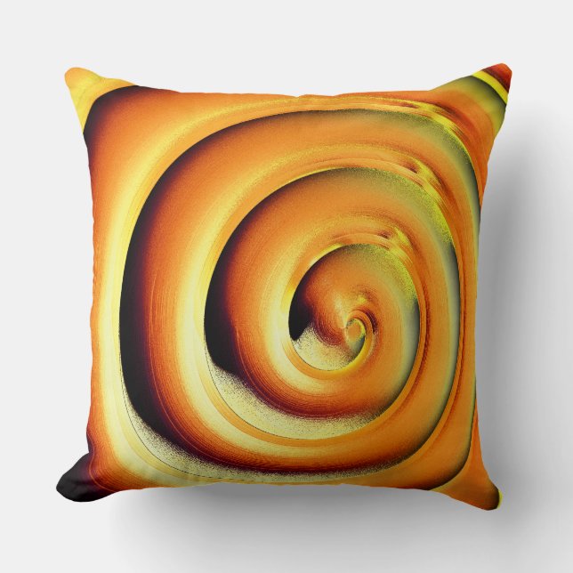 Cojín Decorativo Espiral naranja brillante gigante sobre negro (Anverso)
