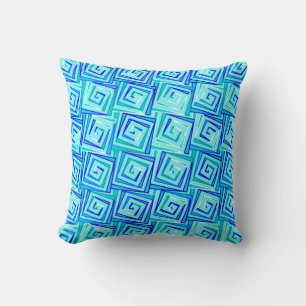 Cojín Decorativo Espirales cuadradas modernas de medio siglo - aqua