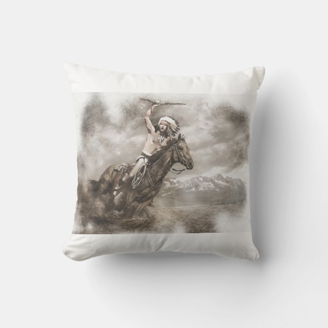 Cojín Decorativo Espíritu de guerrero nativo americano (Anverso)