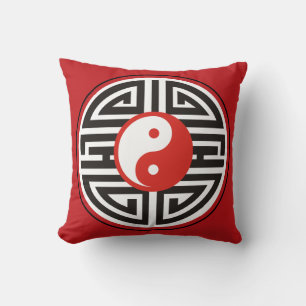Cojín Decorativo Espíritu de Yin y Yang negro rojo + tu fondo