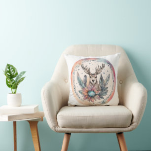 Cojín Decorativo Espíritu del bosque: ciervo místico y pelo floral