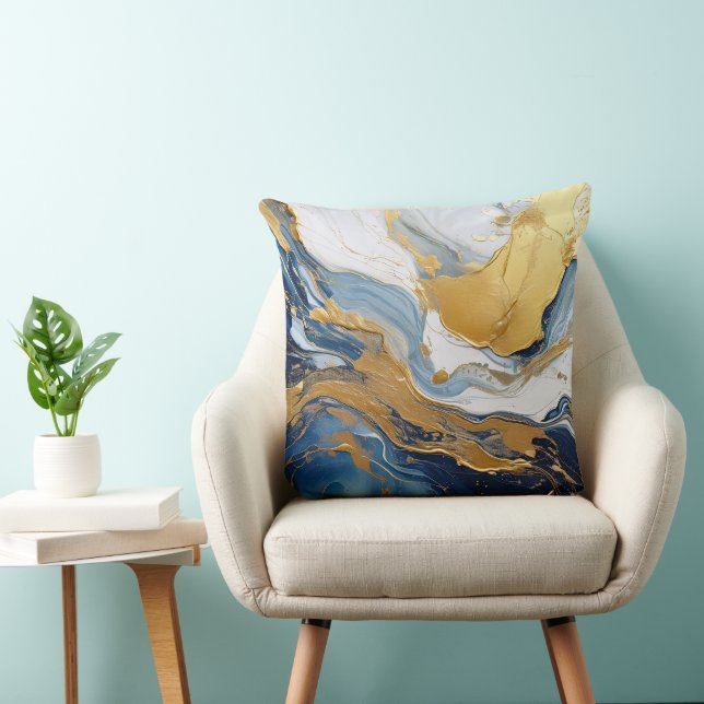 Cojín Decorativo Esplandor audaz de oro y azul (Silla)