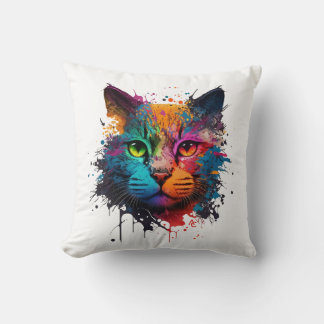 Cojín Decorativo Esplash de tinta de neón de gato corto