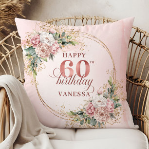 Cojín Decorativo Espléndida Rosa Dorada Floral Acuarela Cumpleaños