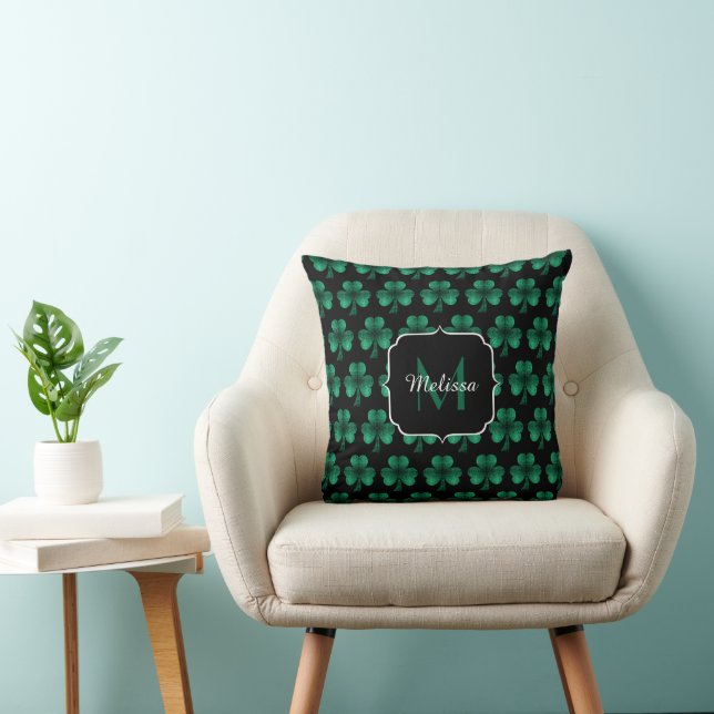 Cojín Decorativo Espuma verde esmeralda Shamrock negro Monograma (Silla)