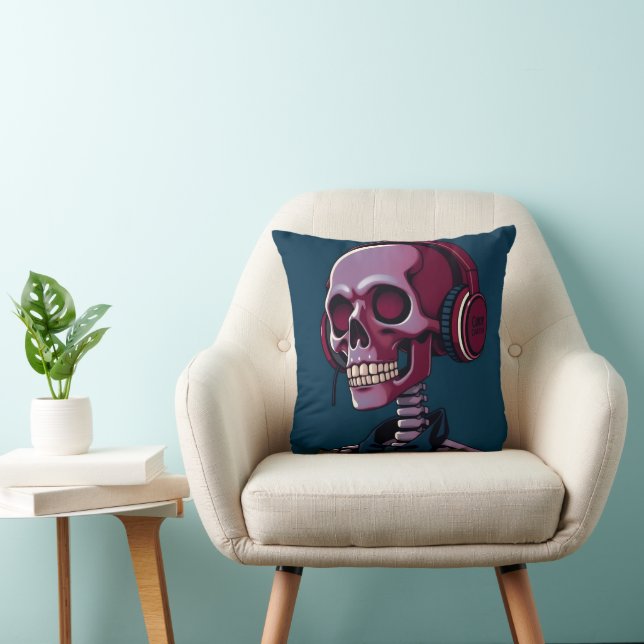 Cojín Decorativo Esqueleto con auriculares (Silla)