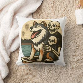 Cojín Decorativo Esqueleto con Perro en Arte de Terror del Lago Emb