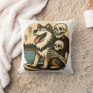 Cojín Decorativo Esqueleto con Perro en Arte de Terror del Lago Emb