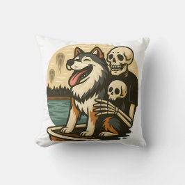 Cojín Decorativo Esqueleto con Perro en Arte de Terror del Lago Emb