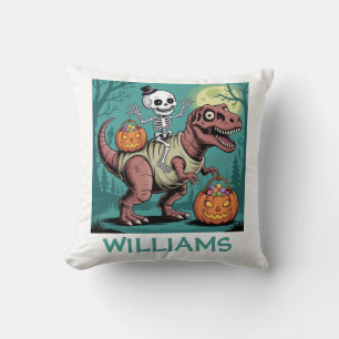 Cojín Decorativo Esqueleto de Halloween Personalizado Montando Dino