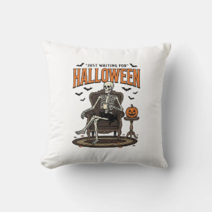 Cojín Decorativo Esqueleto de Halloween solo esperando divertido vi