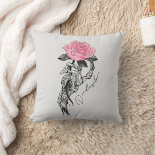 Cojín Decorativo Esqueleto De Mano De gótico Con Rosa Rosa Rosa Ros