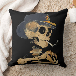 Cojín Decorativo Esqueleto de vaquero fumando