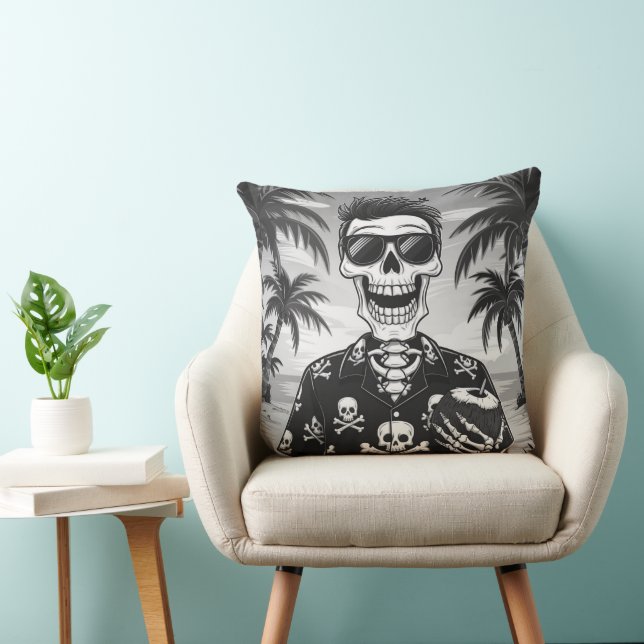 Cojín Decorativo Esqueleto masculino en camiseta hawaiana (Silla)