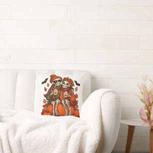 Cojín Decorativo Esqueleto Pareja Pumpkin Spice Otoño Halloween