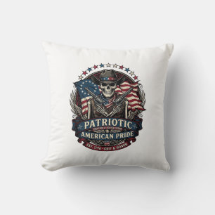 Cojín Decorativo Esqueleto Patriótico Vaquero Patriota Oscuro Esque
