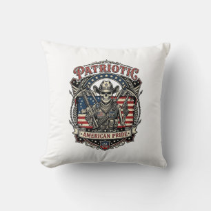 Cojín Decorativo Esqueleto Patriótico Vaquero Patriota Oscuro Esque