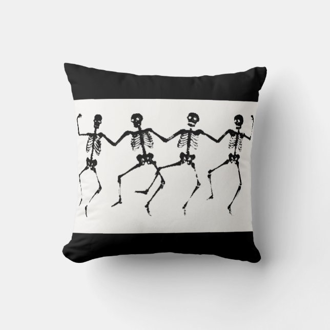 Cojín Decorativo Esqueletos danzantes (blanco negro) (Anverso)