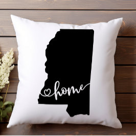 Cojín Decorativo Esquema del estado natal corazón Mississippi 