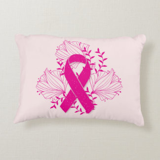 Cojín Decorativo Esquema rosado de la flor de la cinta de la
