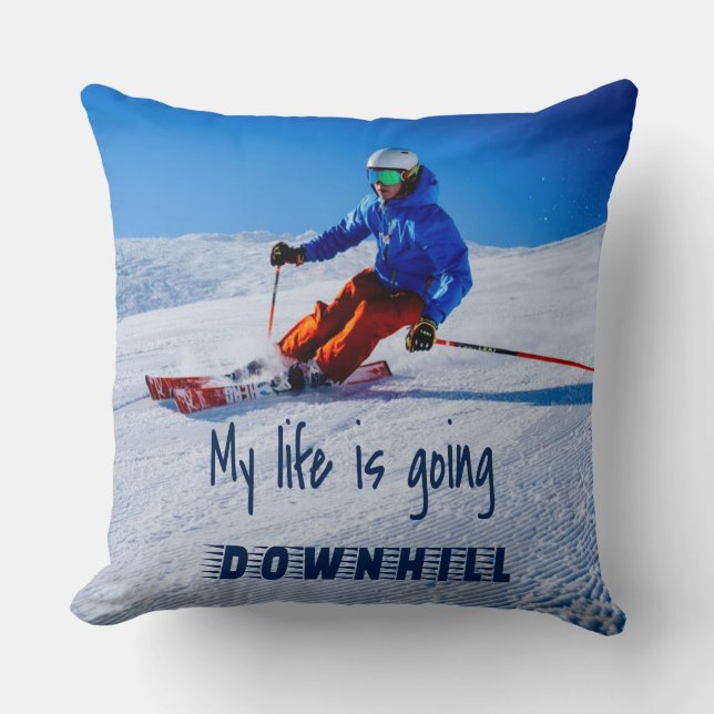 Cojín Decorativo Esquí de nieve motivacional sobre descenso (Anverso)