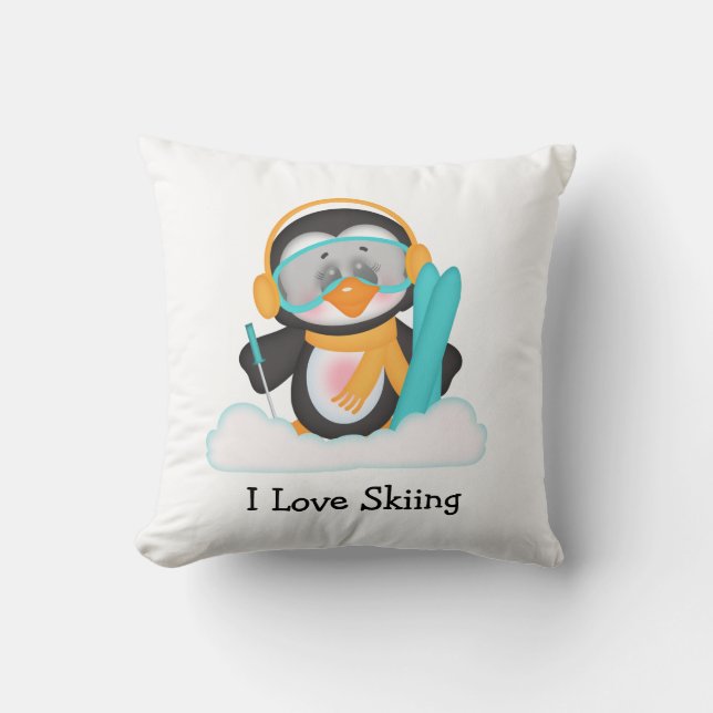 Cojín Decorativo Esquí del pingüino (Anverso)