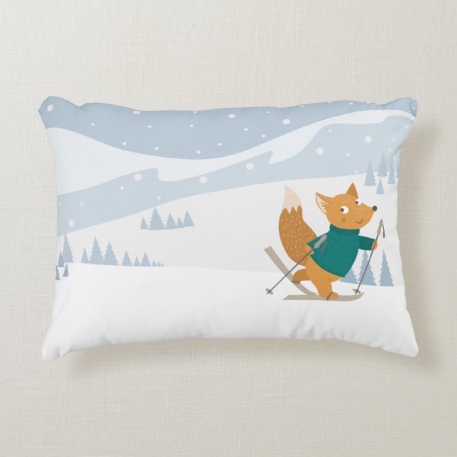 Cojín Decorativo Esquí Fox en Winter Wonderland (Anverso)