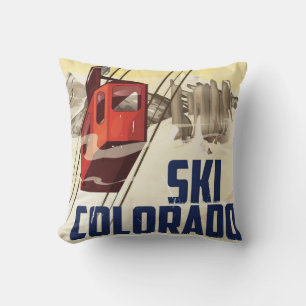 Cojín Decorativo ¡Esquí! Póster de viaje vintage de Colorado