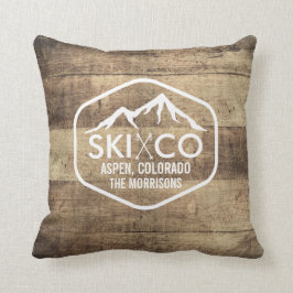 Cojín Decorativo Esquí postes de madera rústico y montaña Aspen
