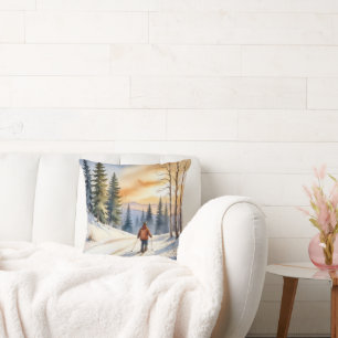 Cojín Decorativo Esquiador De Campo Cruzado En Winter Woods