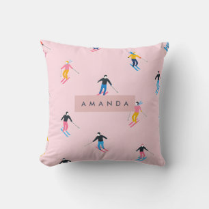 Cojín Decorativo Esquiadores Retro Pastel Divertidos Personalizados