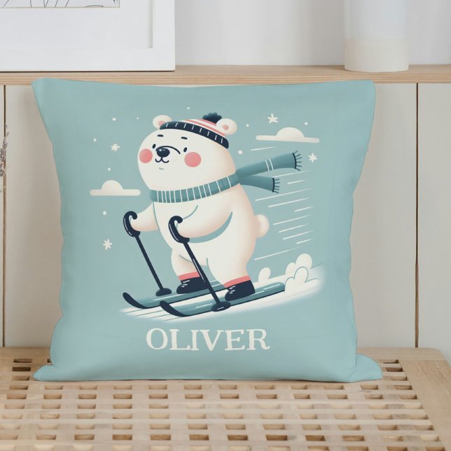 Cojín Decorativo Esquiar caprichoso Oso Polar Personalizado (Subido por el creador)
