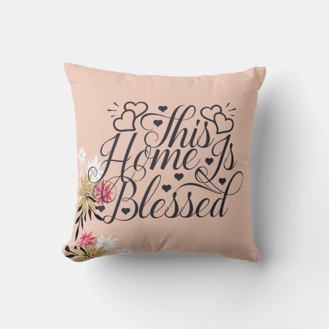 Cojín Decorativo Esta Casa Es Bendecida. | Floral (Anverso)
