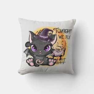 Cojín Decorativo Esta Noche Volamos - Gato negro de bruja