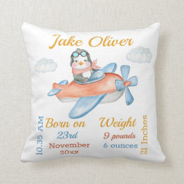 Cojín Decorativo Estadísticas de bebé azul del avión de Penguin