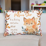 Cojín Decorativo Estadísticas de bebé lindo tema de caída de zorro<br><div class="desc">Otoño bebé lindo zorro bebé otoño tema personalizado almohada de estadísticas de bebé hace un maravilloso regalo para un recién nacido que superan otros regalos :)</div>