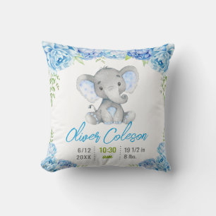 Cojín Decorativo Estadísticas de bebé niño elefante azul Cacahuete
