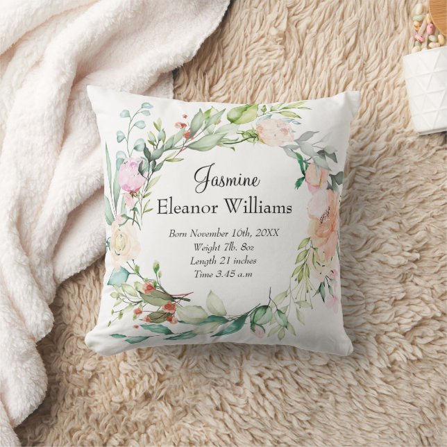 Cojín Decorativo Estadísticas de nacimiento de bebé con guirnalda f (Manta)