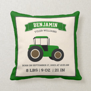 Cojín Decorativo Estadísticas de nacimiento de bebé con tractor de