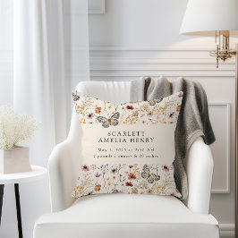 Cojín Decorativo Estadísticas de nacimiento de Boho Wildflowers Bab