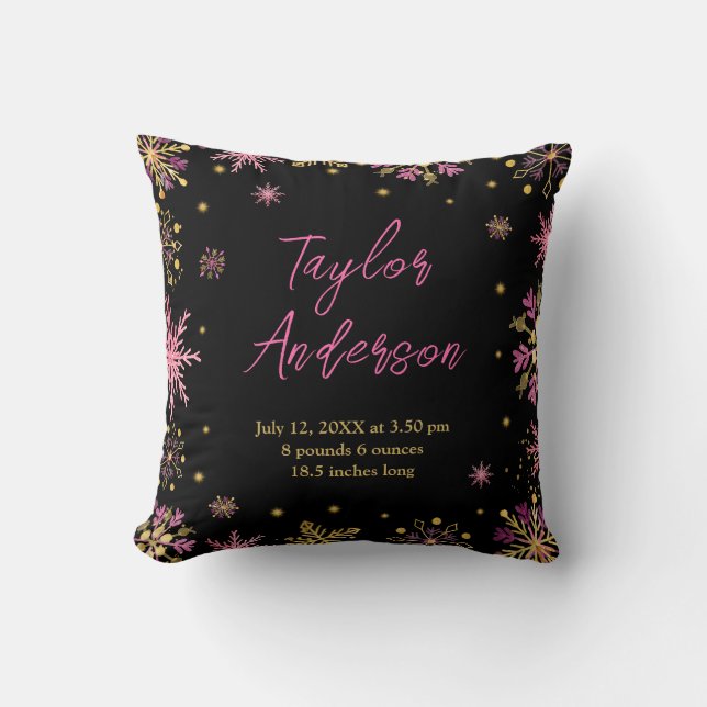 Cojín Decorativo Estadísticas de nacimiento de dorados y copos de n (Anverso)