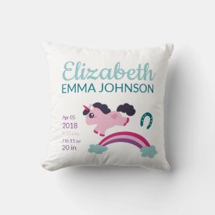 Cojín Decorativo Estadísticas de nacimiento de niños de Unicornio